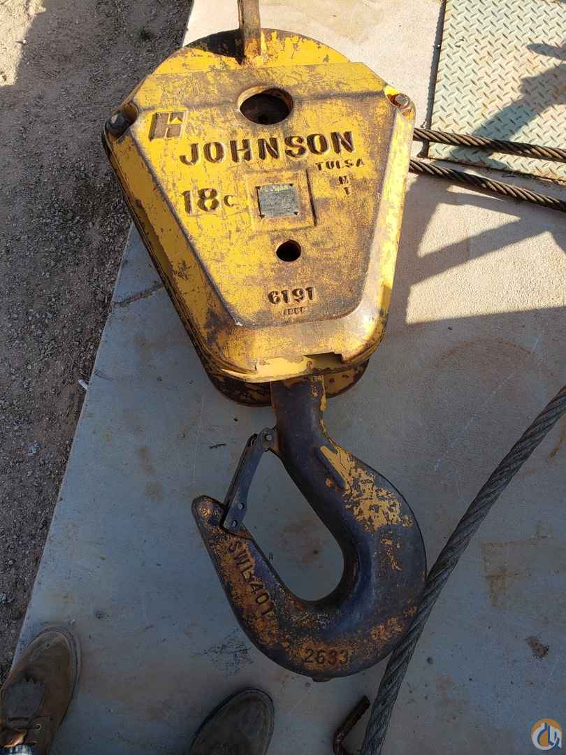 Johnson 35 Ton, Two Sheave Hook Block accommodates 1" Wire Rope; CranesList ID: 610