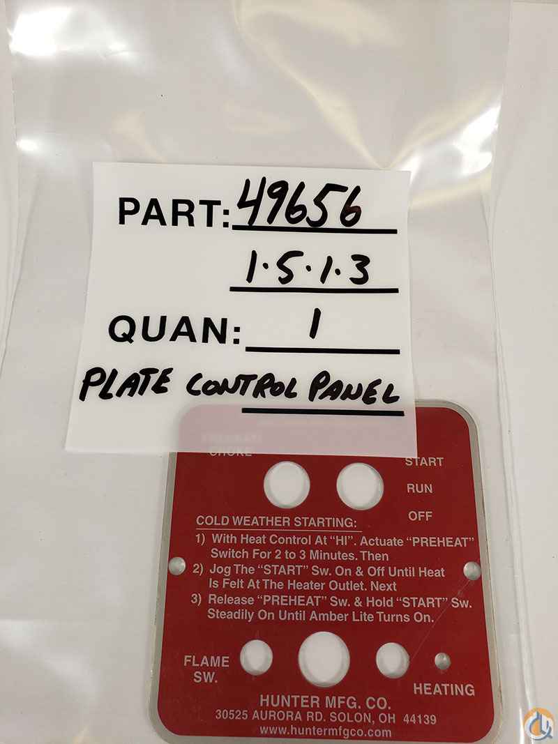 Hunter Heater Control Panel Plate
